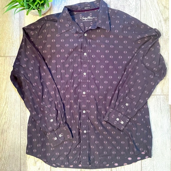 Indigo Palms Distressed Black Long Sleeve Button Down with Floral Print - Picture 3 of 5